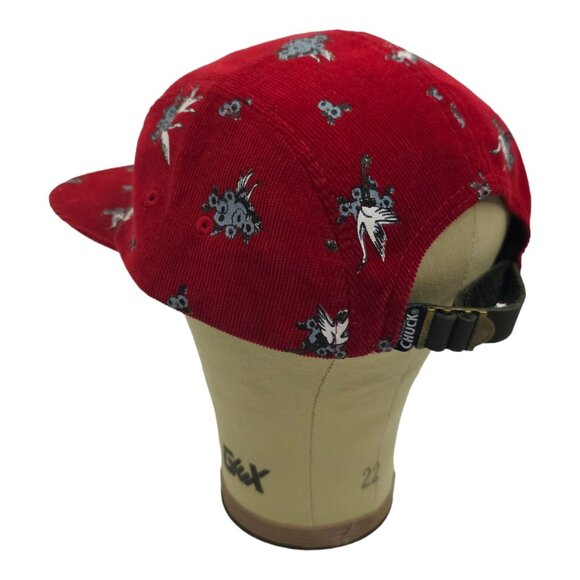 Original Chuck Red Corduroy Swans Leather Tuck Strap Cap Trucker Baseball Hat - Picture 13 of 14